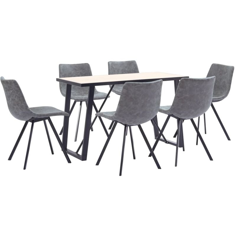 

vidaXL Juego de Comedor Cuero Sintético 7 Piezas Gris - Gris