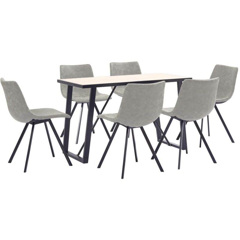 

vidaXL Juego de Comedor Cuero Sintético 7 Piezas Gris Claro - Gris