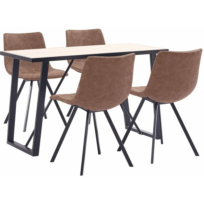 

vidaXL Juego de Comedor Cuero Sintético 5 Piezas Marrón Intermedio - Marrón