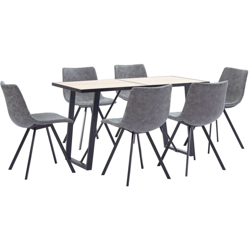 

vidaXL Juego de Comedor Cuero Sintético 7 Piezas Gris - Gris