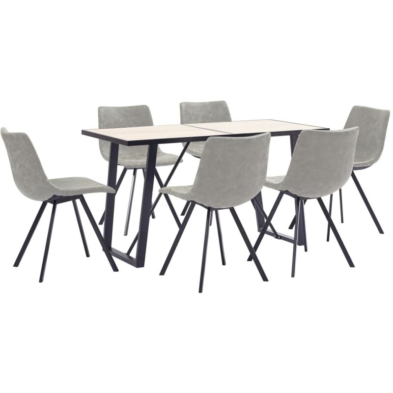 

vidaXL Juego de Comedor Cuero Sintético 7 Piezas Gris Claro - Gris