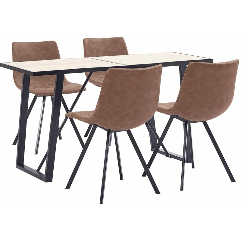 

vidaXL Juego de Comedor Cuero Sintético 5 Piezas Marrón Intermedio - Marrón