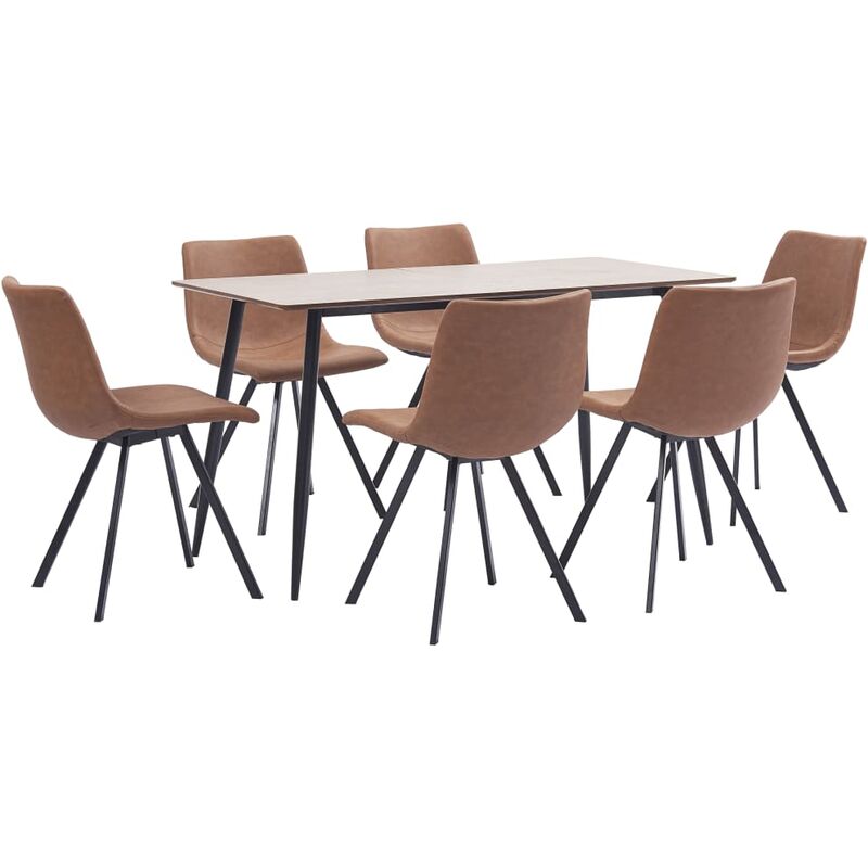 

vidaXL Juego de Comedor Cuero Sintético 7 Piezas Marrón Intermedio - Marrón