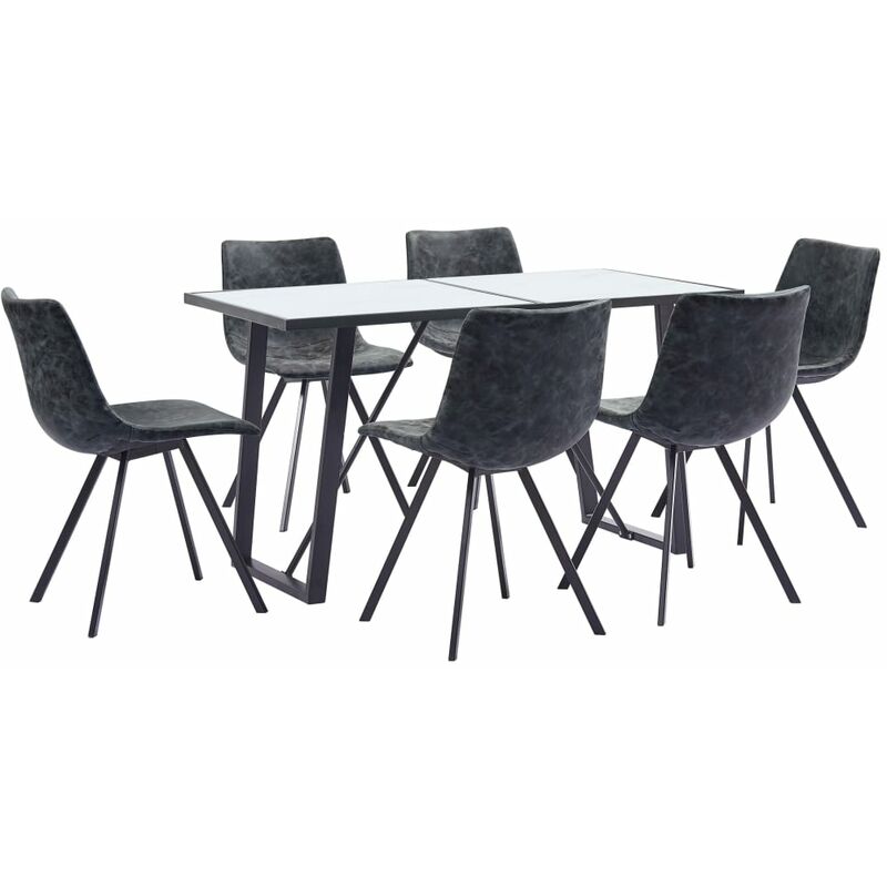 

vidaXL Juego de Comedor Cuero Sintético 7 Piezas Negro - Negro