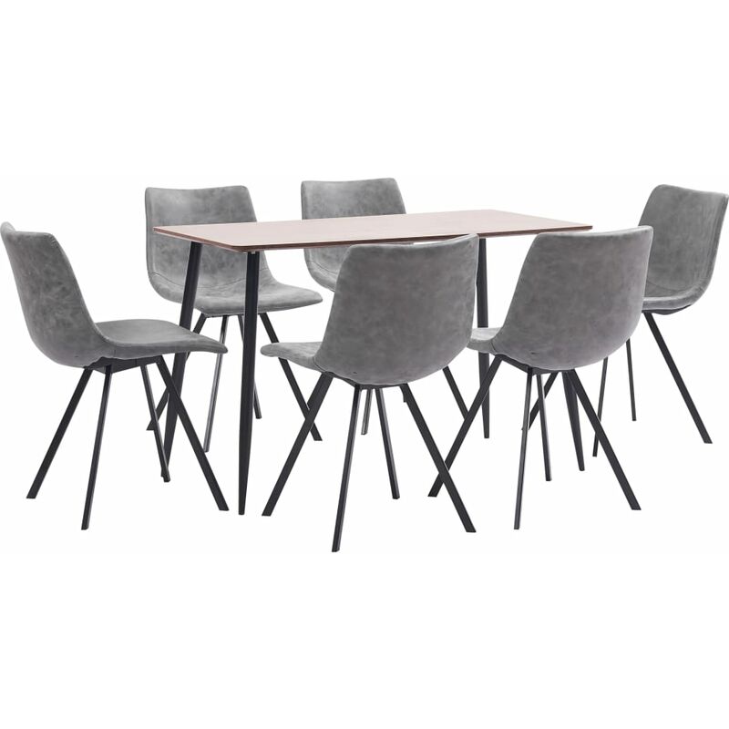 

vidaXL Juego de Comedor Cuero Sintético 7 Piezas Gris - Gris