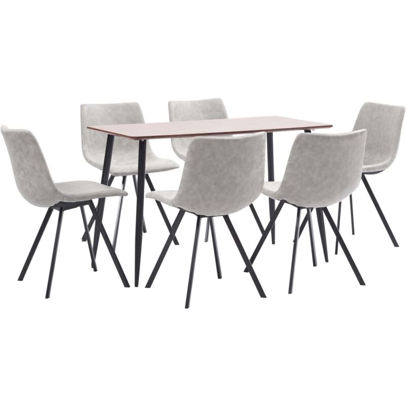 

vidaXL Juego de Comedor Cuero Sintético 7 Piezas Gris Claro - Gris