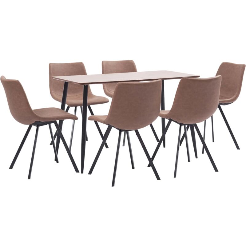 

vidaXL Juego de Comedor Cuero Sintético 7 Piezas Marrón Intermedio - Marrón