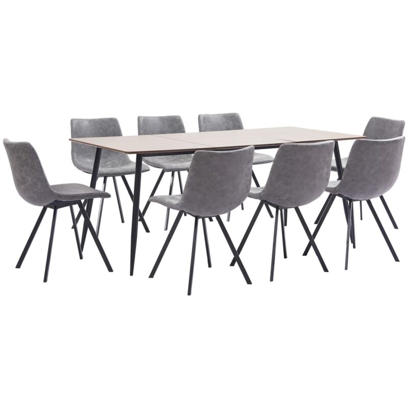 

vidaXL Juego de Comedor Cuero Sintético 9 Piezas Gris - Gris