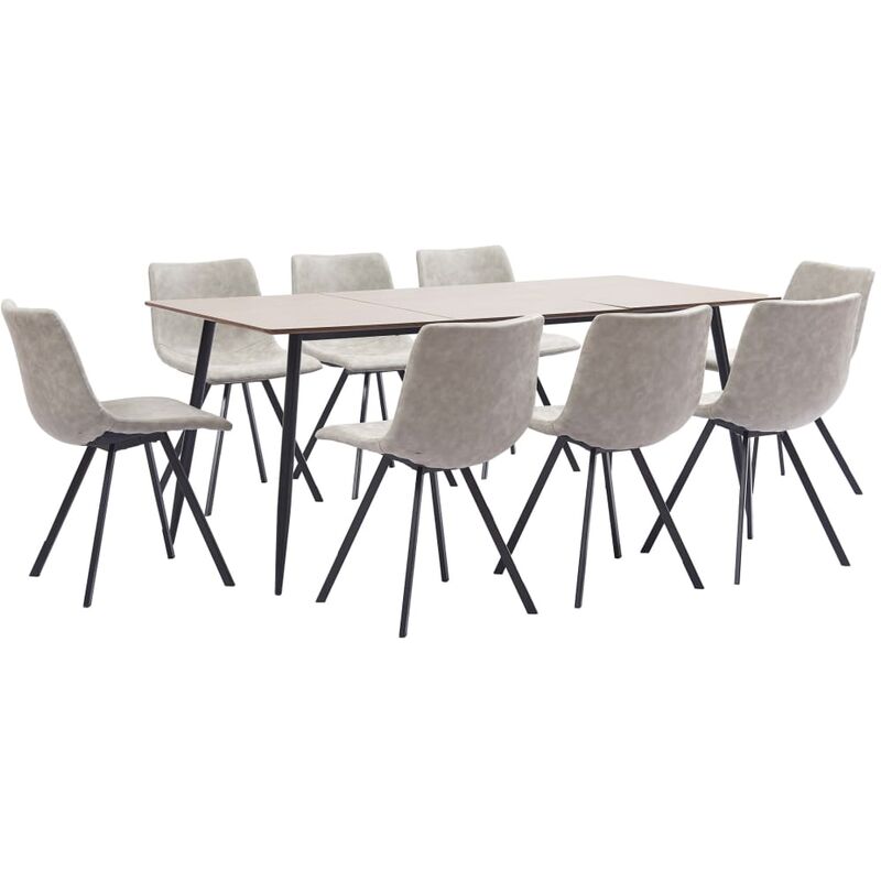 

vidaXL Juego de Comedor Cuero Sintético 9 Piezas Gris Claro - Gris