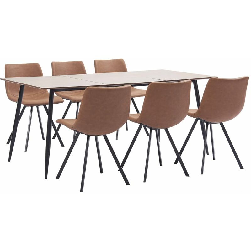 

vidaXL Juego de Comedor Cuero Sintético 7 Piezas Marrón Intermedio - Marrón