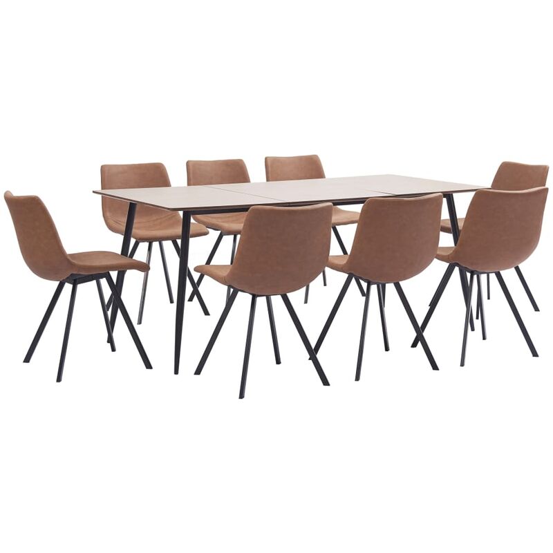 

vidaXL Juego de Comedor Cuero Sintético 9 Piezas Marrón Intermedio - Marrón