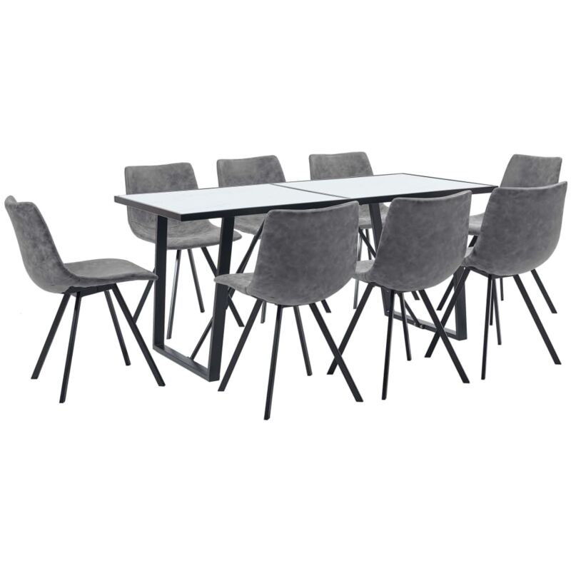

vidaXL Juego de Comedor Cuero Sintético 9 Piezas Gris - Gris