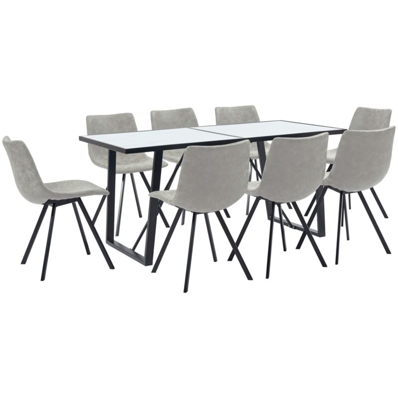 

vidaXL Juego de Comedor Cuero Sintético 9 Piezas Gris Claro - Gris