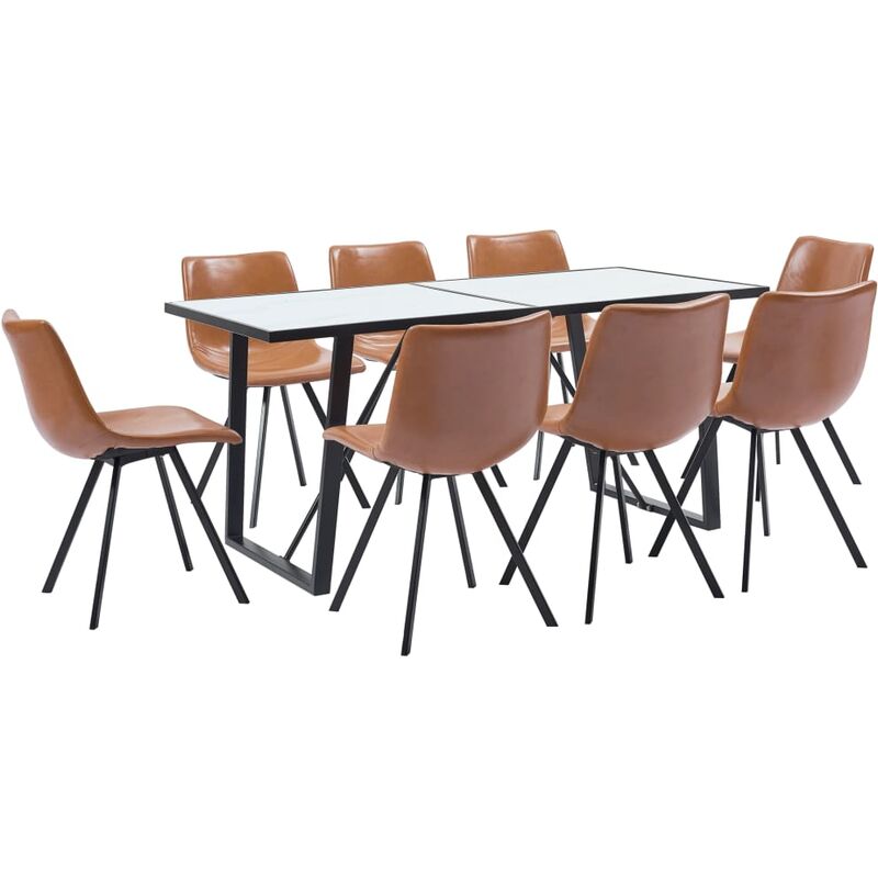 

vidaXL Juego de Comedor Cuero Sintético 9 Piezas Color Coñac - Marrón