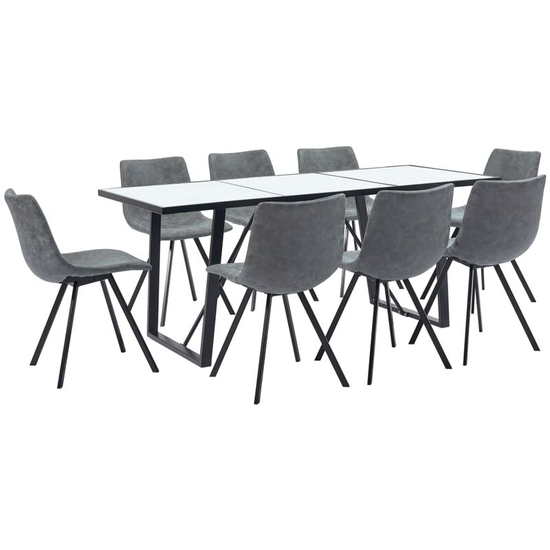 

vidaXL Juego de Comedor Cuero Sintético 9 Piezas Gris - Gris