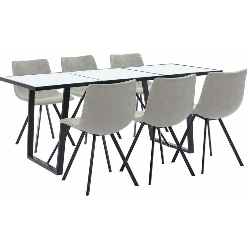 

vidaXL Juego de Comedor Cuero Sintético 7 Piezas Gris Claro - Gris