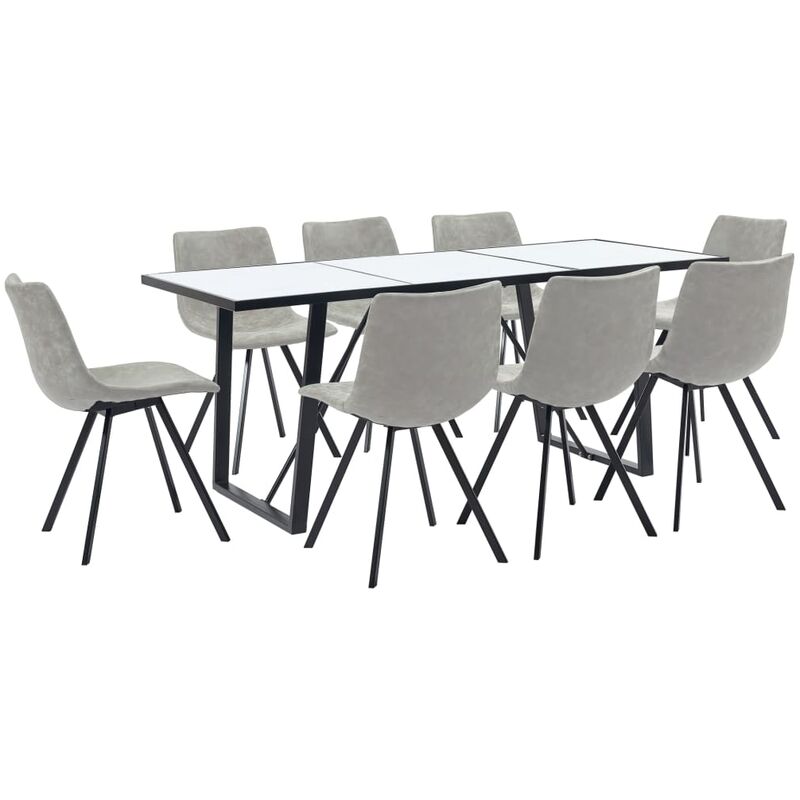 

vidaXL Juego de Comedor Cuero Sintético 9 Piezas Gris Claro - Gris