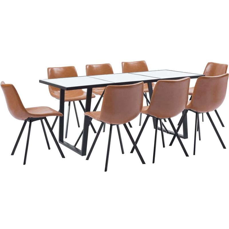 

vidaXL Juego de Comedor Cuero Sintético 9 Piezas Color Coñac - Marrón