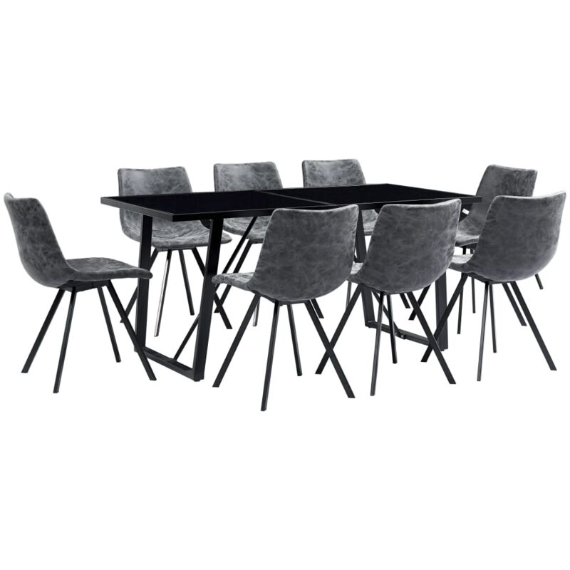 

vidaXL Juego de Comedor Cuero Sintético 9 Piezas Negro - Negro
