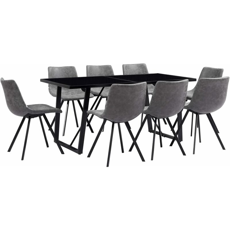 

vidaXL Juego de Comedor Cuero Sintético 9 Piezas Gris - Gris