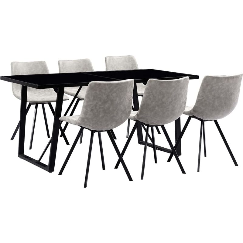 

vidaXL Juego de Comedor Cuero Sintético 7 Piezas Gris Claro - Gris