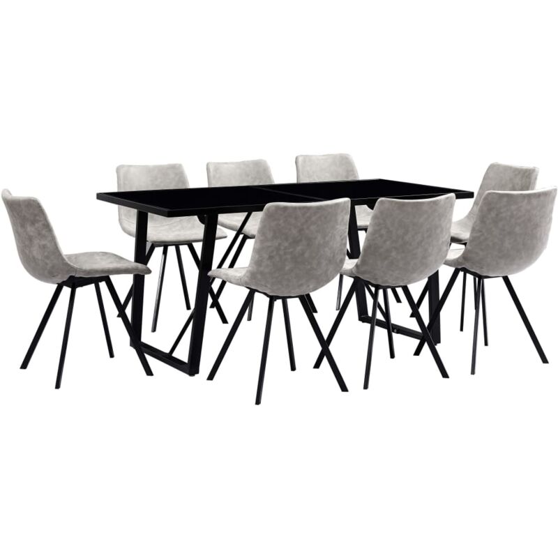 

vidaXL Juego de Comedor Cuero Sintético 9 Piezas Gris Claro - Gris