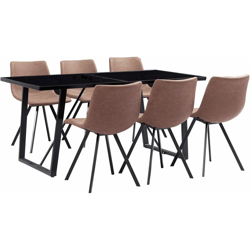 

vidaXL Juego de Comedor Cuero Sintético 7 Piezas Marrón Intermedio - Marrón
