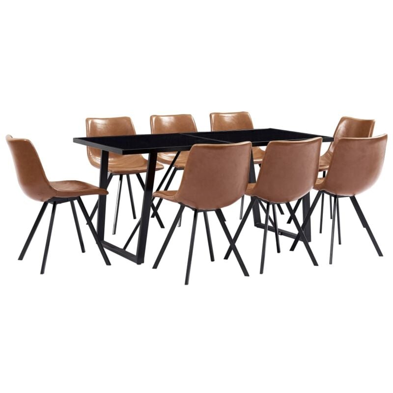 

vidaXL Juego de Comedor Cuero Sintético 9 Piezas Color Coñac - Marrón