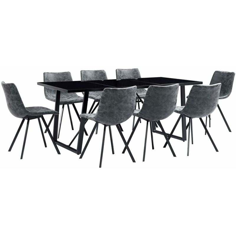 

vidaXL Juego de Comedor Cuero Sintético 9 Piezas Negro - Negro