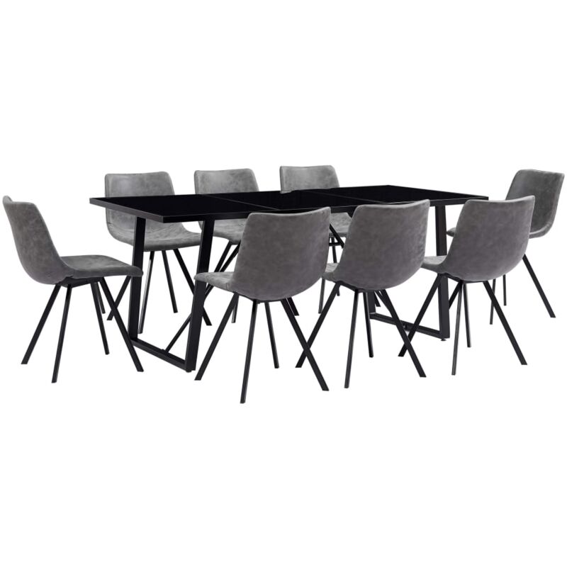 

vidaXL Juego de Comedor Cuero Sintético 9 Piezas Gris - Gris