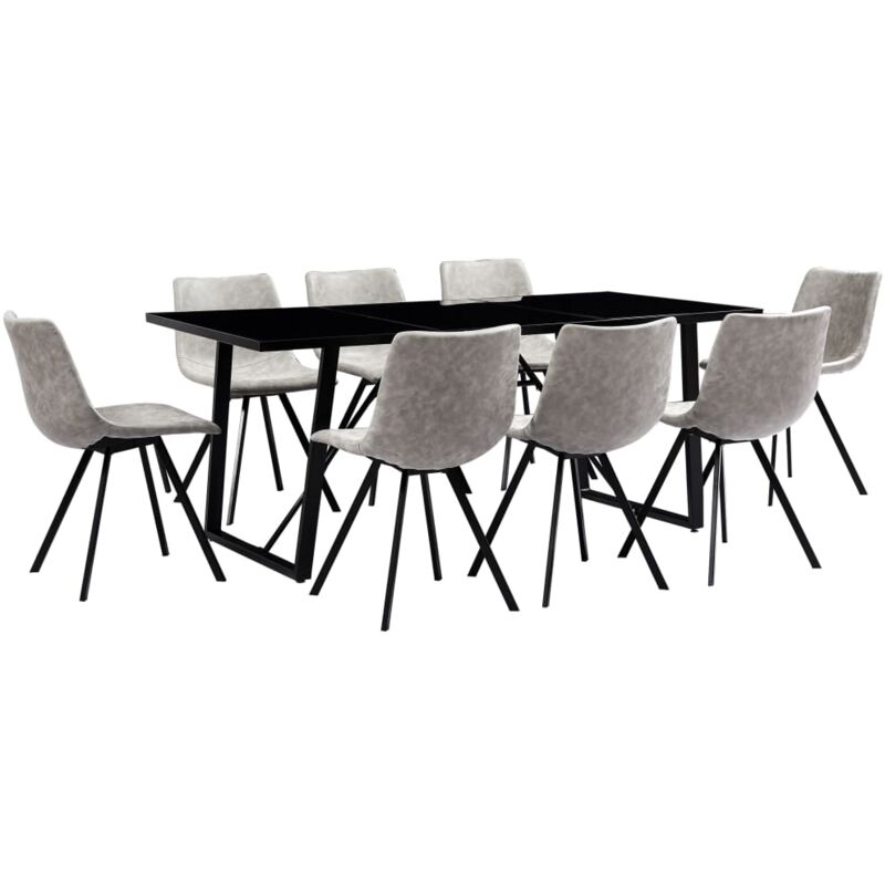 

vidaXL Juego de Comedor Cuero Sintético 9 Piezas Gris Claro - Gris