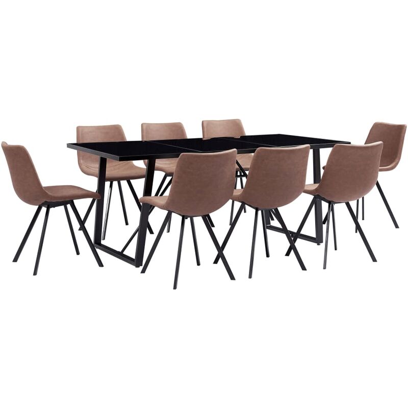 

vidaXL Juego de Comedor Cuero Sintético 9 Piezas Marrón Intermedio - Marrón