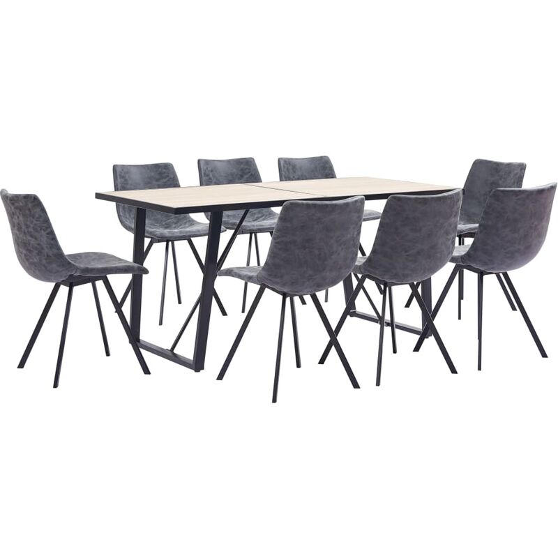 

vidaXL Juego de Comedor Cuero Sintético 9 Piezas Negro - Negro
