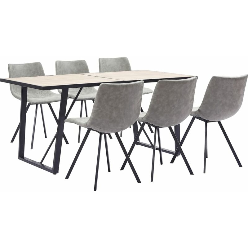 

vidaXL Juego de Comedor Cuero Sintético 7 Piezas Gris Claro - Gris
