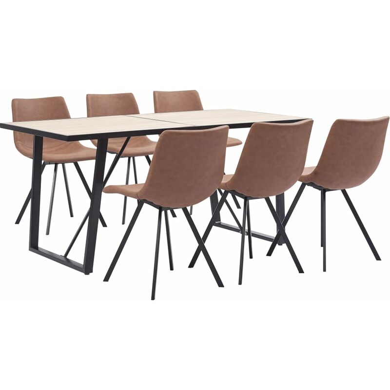 

vidaXL Juego de Comedor Cuero Sintético 7 Piezas Marrón Intermedio - Marrón