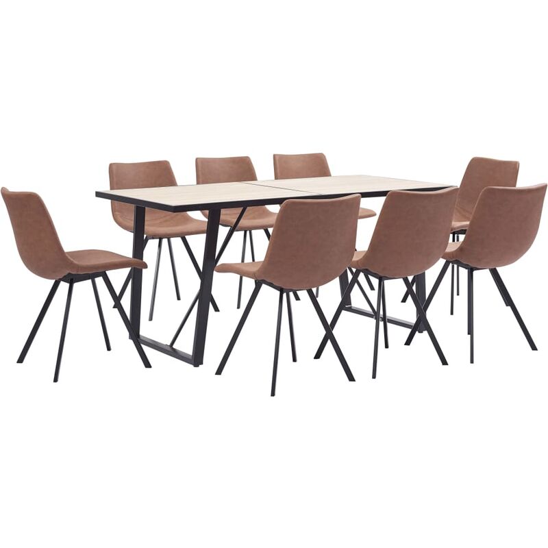 

vidaXL Juego de Comedor Cuero Sintético 9 Piezas Marrón Intermedio - Marrón