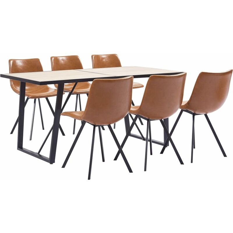 

vidaXL Juego de Comedor Cuero Sintético 7 Piezas Color Coñac - Marrón