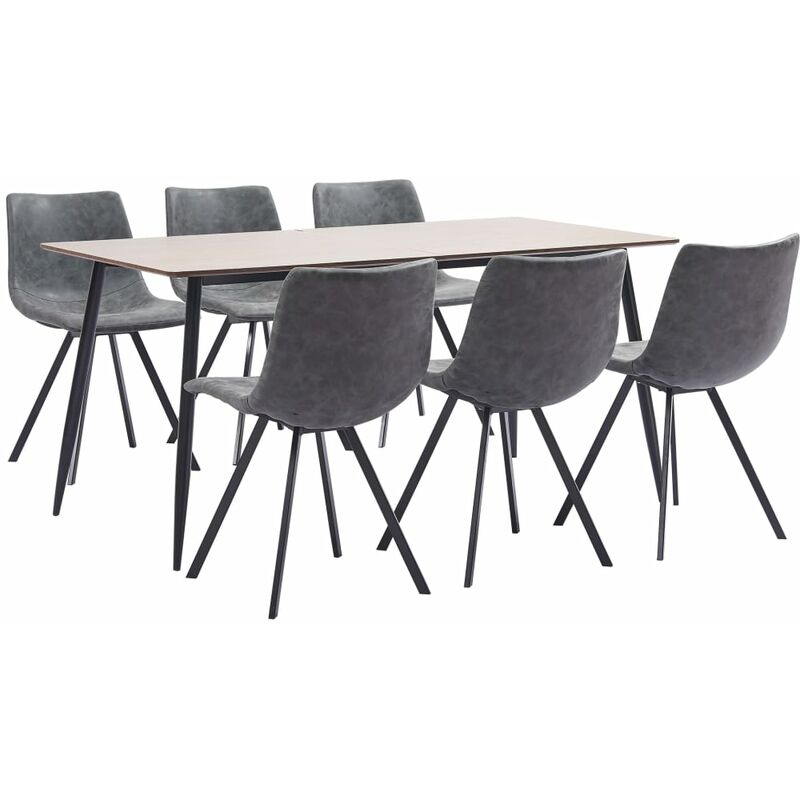 

vidaXL Juego de Comedor Cuero Sintético 7 Piezas Gris - Gris