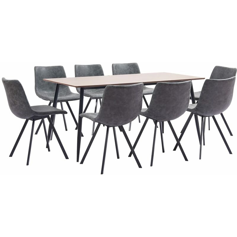 

vidaXL Juego de Comedor Cuero Sintético 9 Piezas Gris - Gris