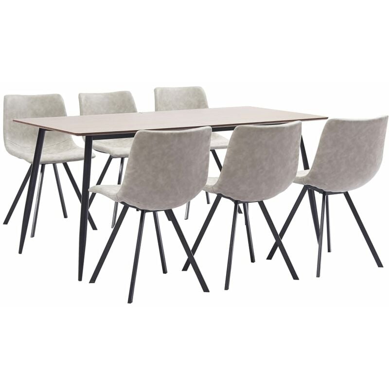 

vidaXL Juego de Comedor Cuero Sintético 7 Piezas Gris Claro - Gris