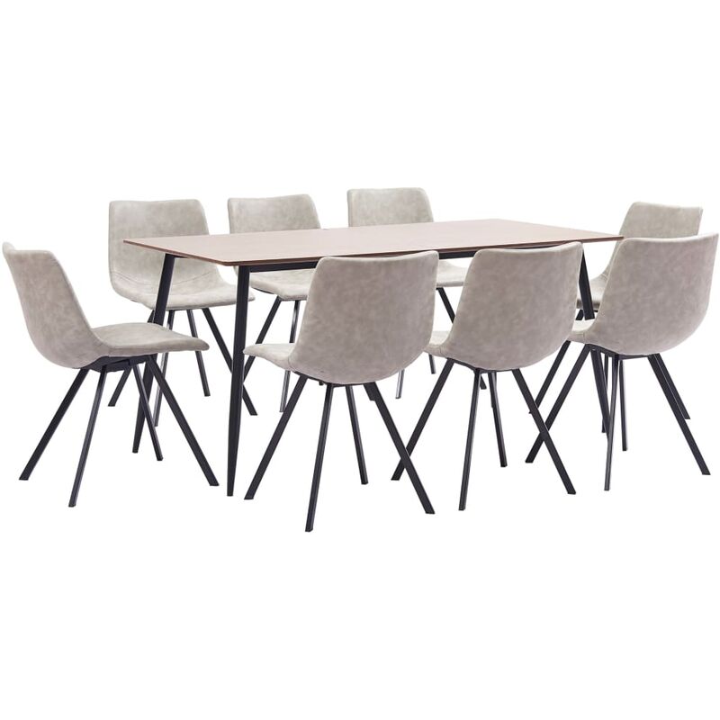 

vidaXL Juego de Comedor Cuero Sintético 9 Piezas Gris Claro - Gris