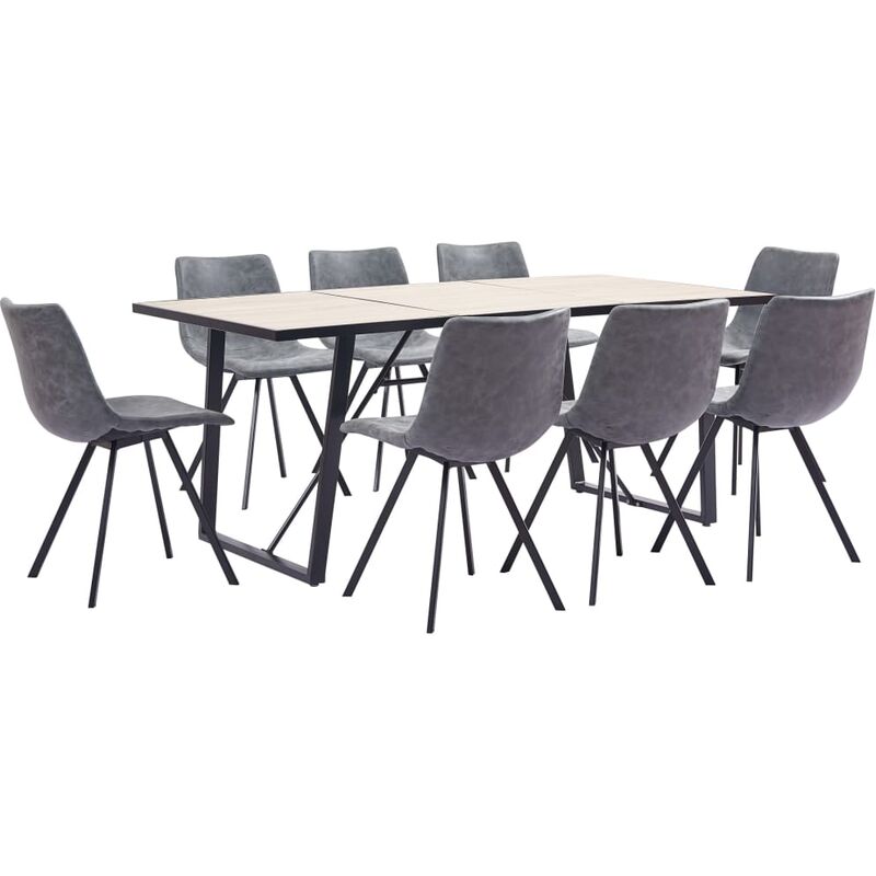 

vidaXL Juego de Comedor Cuero Sintético 9 Piezas Gris - Gris