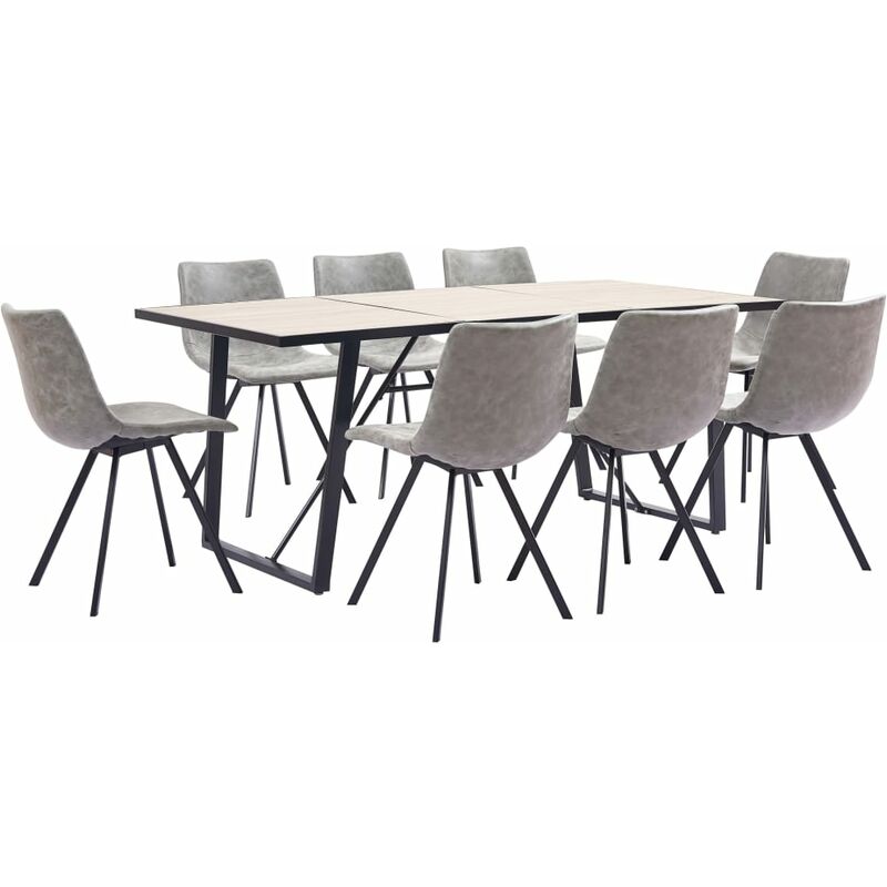 

vidaXL Juego de Comedor Cuero Sintético 9 Piezas Gris Claro - Gris