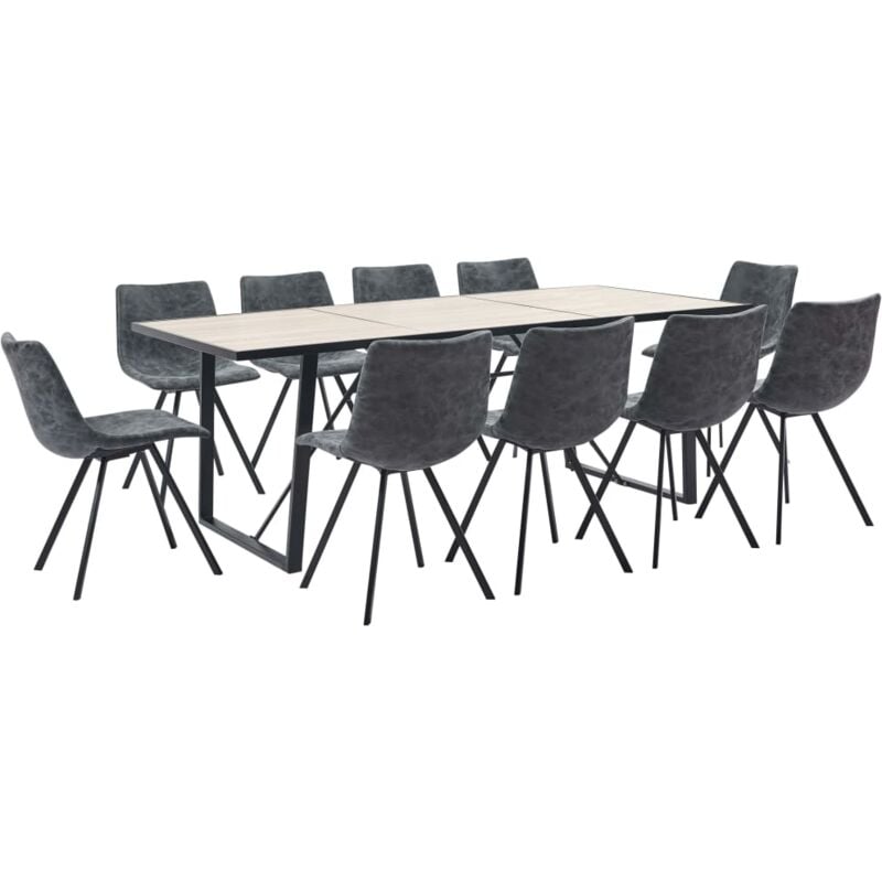 

vidaXL Juego de Comedor Cuero Sintético 11 Piezas Negro - Negro