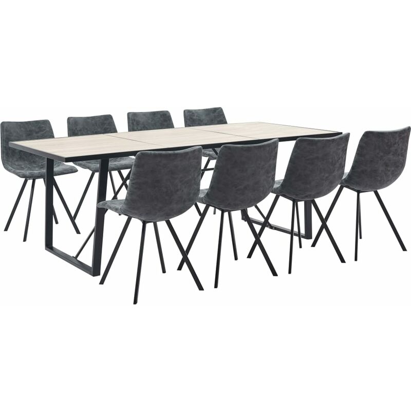 

vidaXL Juego de Comedor Cuero Sintético 9 Piezas Negro - Negro