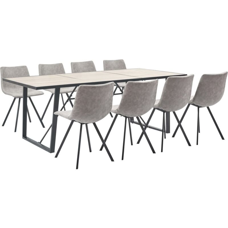 

vidaXL Juego de Comedor Cuero Sintético 9 Piezas Gris Claro - Gris