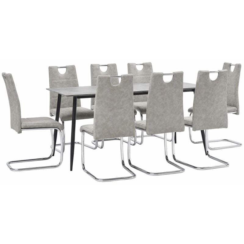 

vidaXL Juego de Comedor Cuero Sintético 9 Piezas Gris Claro - Gris