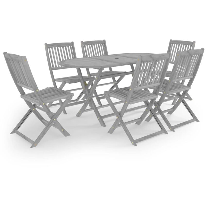 

vidaXL Juego de comedor de jardín 7 pzas madera maciza de acacia gris - Gris