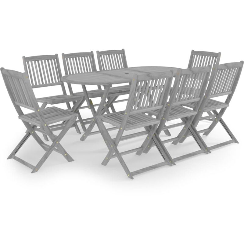 

vidaXL Juego de comedor de jardín 9 pzas madera maciza de acacia gris - Gris