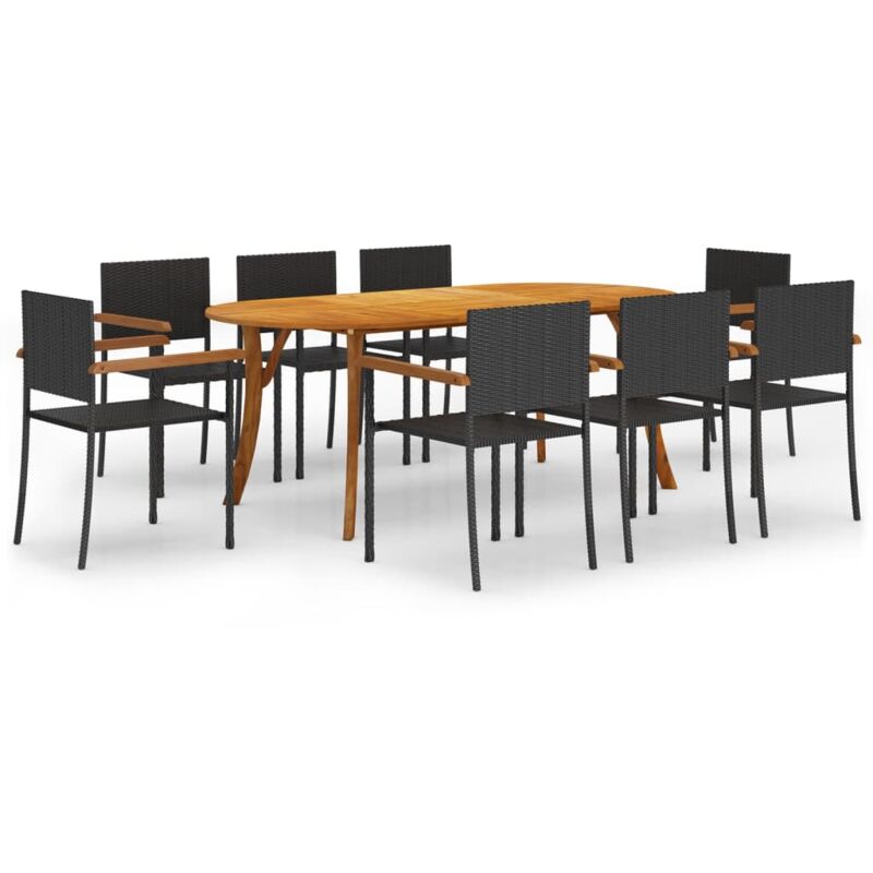 

Juego de comedor de jardín de 9 piezas negro - Negro - Vidaxl